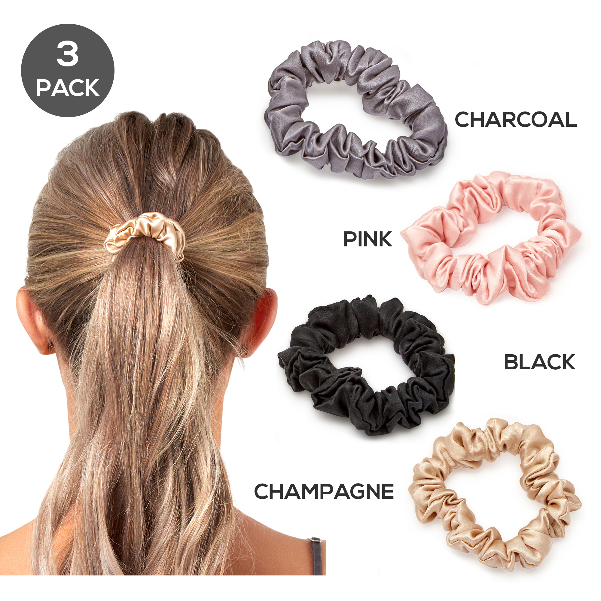 Gioia Casa Mulberry Silk Standard Scrunchie Hair Ties Luxury Accessory 3  Pack - Pink | GIOIA CASA