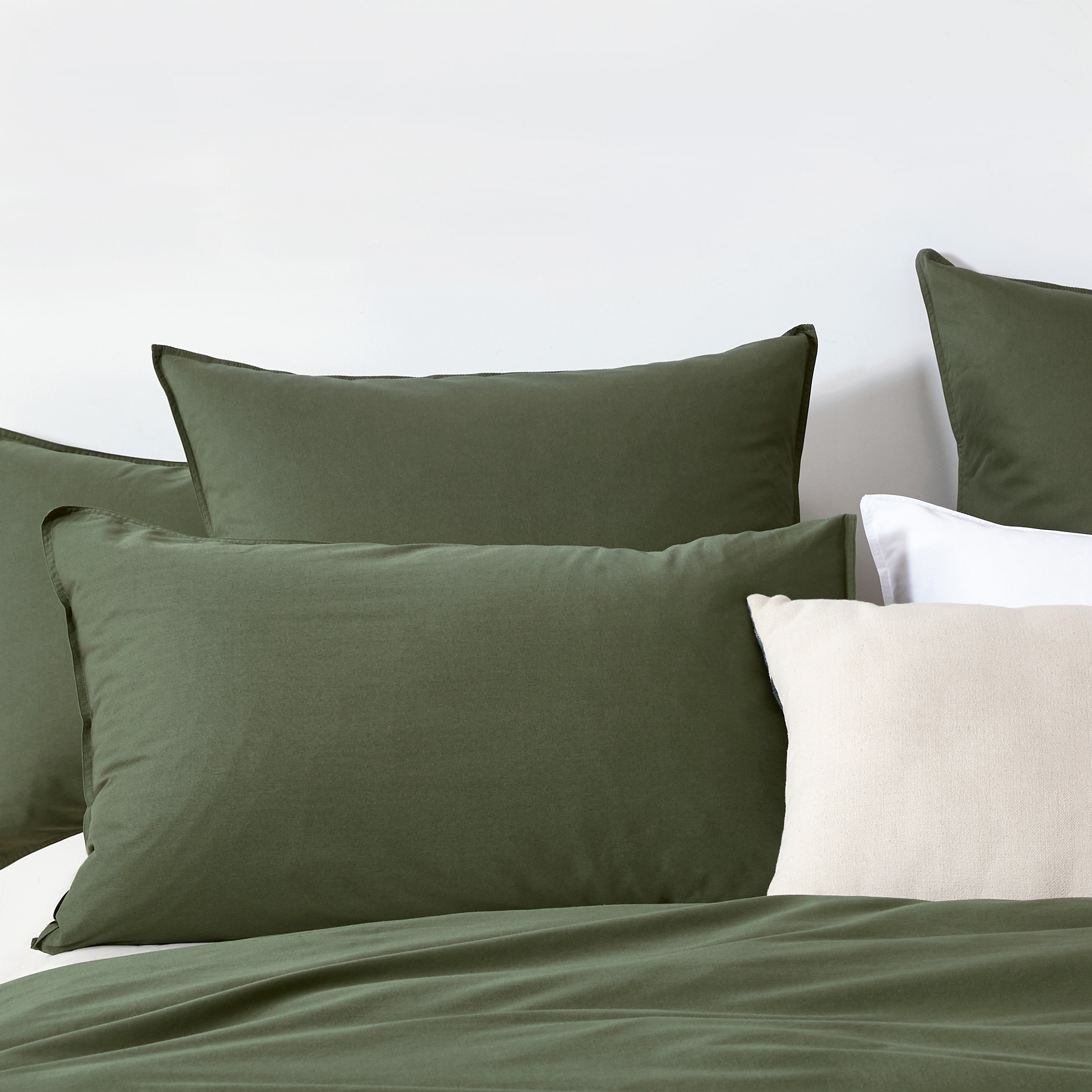 Gioia Casa Vintage Washed Cotton European Pillowcases - Khaki Green ...
